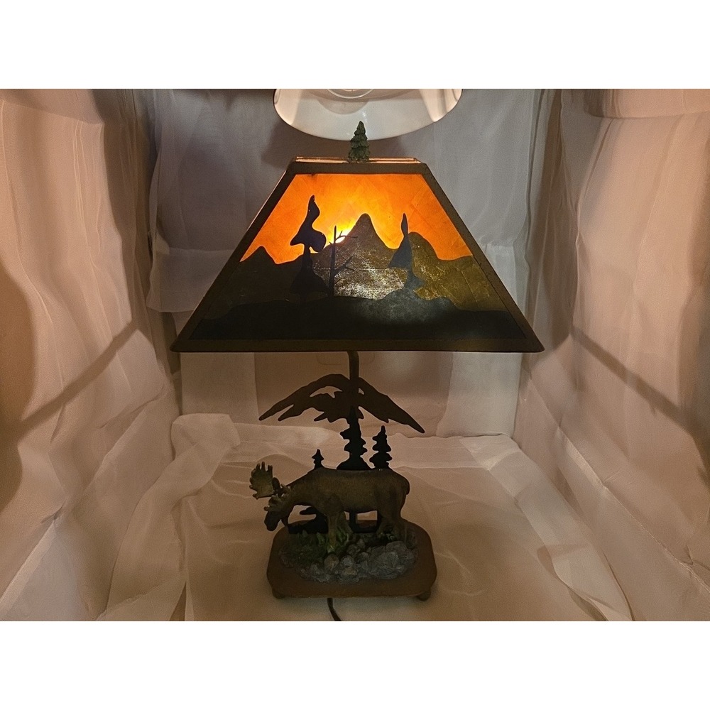Vintage Collections Inc. 2005 Moose Lamp, Rustic Mountain Silhouette, Cabin...